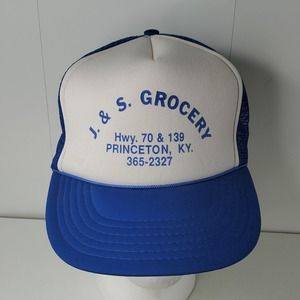 VTG J & S Grocery Store Trucker Snapback Hat Baseball Cap Princeton Kentucky